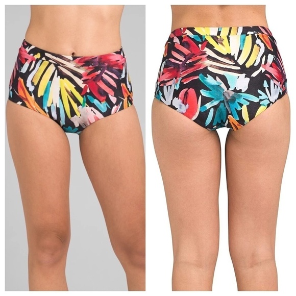 Prana Multicolor Millan High Waist Bikini Bottoms Size XL La Flora Print NWT - Picture 1 of 13